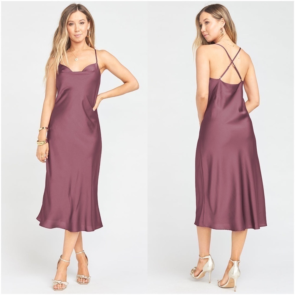 SHOW ME YOUR MUMU Verona Cowl Dress Dusty Plum Luxe Satin